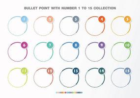 Bullet with number collection. Numbers from 1 to 15. vector