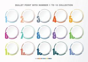 Bullet with number collection. Numbers from 1 to 15. vector