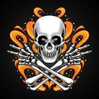Skeleton skull with flame background vector