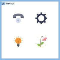 Set of 4 Modern UI Icons Symbols Signs for telephone lamp finance bulb flora Editable Vector Design Elements