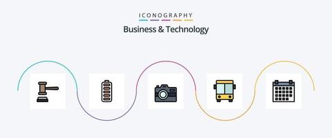 Business and Technology Line Filled Flat 5 Icon Pack Including date. vehicle. camera. transport. automobile vector