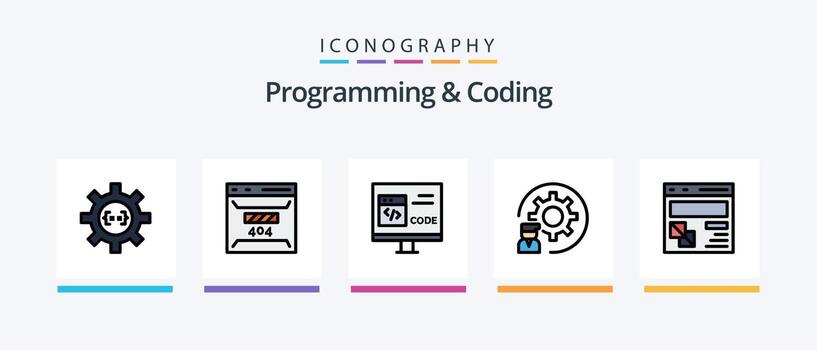Programming And Coding Line Filled 5 Icon Pack Including bug. app. develop. programming. develop. Creative Icons Design vector