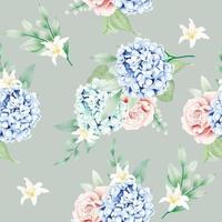 seamless, patrón, floral, hortensia, acuarela vector
