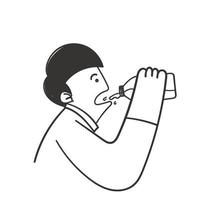 hand drawn doodle person drinking from a water bottle illustration vector