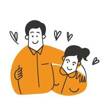 hand drawn doodle man and woman hug each other with love vector