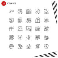 25 Universal Line Signs Symbols of food star bullet space asteroid Editable Vector Design Elements