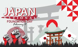 diseño del día de la fundación nacional con la famosa bandera japonesa japonesa con blanco rojo. vector