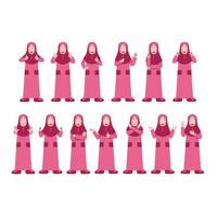 Set Of Hijab Kid Character With Various Gestures vector