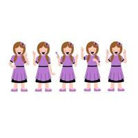 Set Of Little Girl Character Waving Hand vector