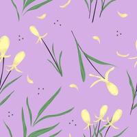 flores sobre un fondo de patrones sin fisuras de color púrpura. adecuado para envolver papel, papel pintado, textiles vector