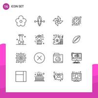 Set of 16 Modern UI Icons Symbols Signs for extinguisher biology wind biochemistry watch Editable Vector Design Elements