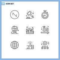 9 Universal Outlines Set for Web and Mobile Applications festival grass compass egg globe Editable Vector Design Elements