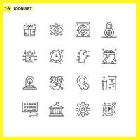 Universal Icon Symbols Group of 16 Modern Outlines of protection lock creative goal achievement Editable Vector Design Elements