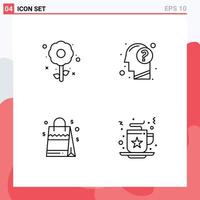 4 Universal Line Signs Symbols of flower bag holiday head usa Editable Vector Design Elements