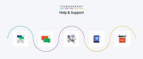 Help And Support Flat 5 Icon Pack Including tool. repair. customer. manual. call vector