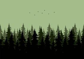 ilustración de vector de paisaje de bosques con una silueta verde