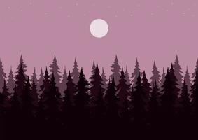 bosques y paisaje lunar ilustración vectorial con silueta púrpura vector