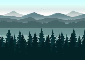 bosques y lago paisaje vector ilustración