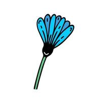 Cornflower bud vector icon. Hand drawn vintage flower isolated on white. Meadow, field, garden plant. Medicinal wildflower. Bright blue knapweed. Cartoon doodle clipart for cards, posters, prints, web