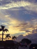 Beautiful coconut palm tree with amazing vivid sky at sunset photo