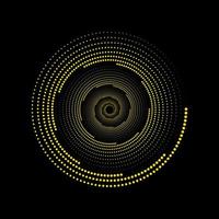 Yellow circular dotted spiral vortex on a black background vector. Round swirl pattern dots wave design. vector