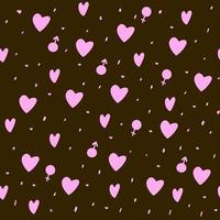 patrón transparente con corazones dibujados a mano sobre fondo oscuro, decoración de San Valentín, impresión romántica, se puede utilizar para papel pintado, papel de regalo, portada, diseño de tela, postal, página web vector