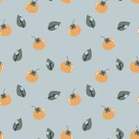 seamless cute, sweet, pastel, persimmon with leaf repeat pattern in blue background, flat vector illustration design