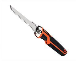 Vector Illustration Hand Pruning Folding Saw isolated. Carpentry hand tools. This saw is used to cut a wide range on the large end of wood thicknesses or trim live shrubs and trees.