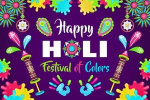 feliz festival holi de colores, mano y pintura colorida ilustración 3d vector