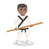karate man african holding stick for combat vector