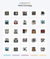 paquete de iconos llenos de 25 líneas de tecnología de medios creativos, como reproductor de video. jugador. computadora. mostrar. acceso vector