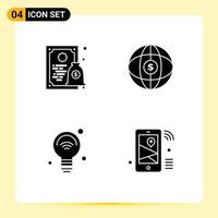 Pictogram Set of 4 Simple Solid Glyphs of certificate internet money internet iot Editable Vector Design Elements