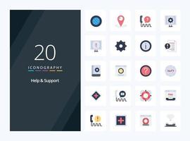 20 Help And Support Flat Color icon for presentation vector