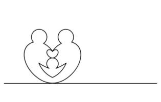 concepto de abrazo familiar de felicidad en forma de corazón dibujo de línea continua vector