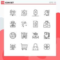 Set of 16 Modern UI Icons Symbols Signs for captain mind and human head Editable Vector Design Elements