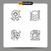 Group of 4 Modern Filledline Flat Colors Set for leaf event quality server appliances Editable Vector Design Elements