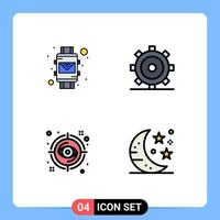 Editable Vector Line Pack of 4 Simple Filledline Flat Colors of email focus smart watch setting target Editable Vector Design Elements