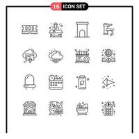 Set of 16 Modern UI Icons Symbols Signs for faucet tap architecture hand residence Editable Vector Design Elements