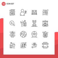 Group of 16 Outlines Signs and Symbols for signal research bed search halloween Editable Vector Design Elements