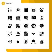 Editable Vector Line Pack of 25 Simple Solid Glyphs of sun landscape light property house Editable Vector Design Elements