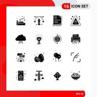 Pack of 16 Modern Solid Glyphs Signs and Symbols for Web Print Media such as data cloud badge accidents signaling Editable Vector Design Elements