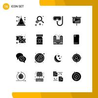 Pictogram Set of 16 Simple Solid Glyphs of beach relax goggles pillow projector Editable Vector Design Elements