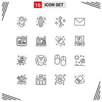 Mobile Interface Outline Set of 16 Pictograms of content globe medical sand massege Editable Vector Design Elements