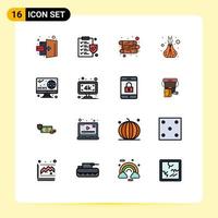 Modern Set of 16 Flat Color Filled Lines and symbols such as screen hobby log hobbies spa Editable Creative Vector Design Elements