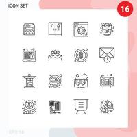 Group of 16 Modern Outlines Set for mask finances internet customer fast food Editable Vector Design Elements