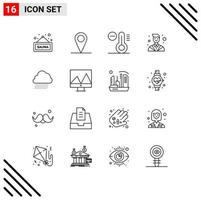 16 User Interface Outline Pack of modern Signs and Symbols of spring cloud decrease sky rain employee Editable Vector Design Elements