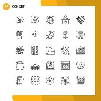 Modern Set of 25 Lines and symbols such as broadcast receptionist globe reception world Editable Vector Design Elements