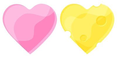 vector illustration of a piece of sausage and a slice of cheese in the shape of a heart, hand drawing