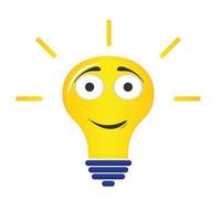 abstract vector flat design lightbulb character with sparkle on violet backround lamp