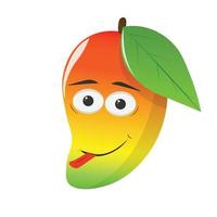 character mango ripe fruit isolated on white background, colored cartoon for clip art, illustration, vector